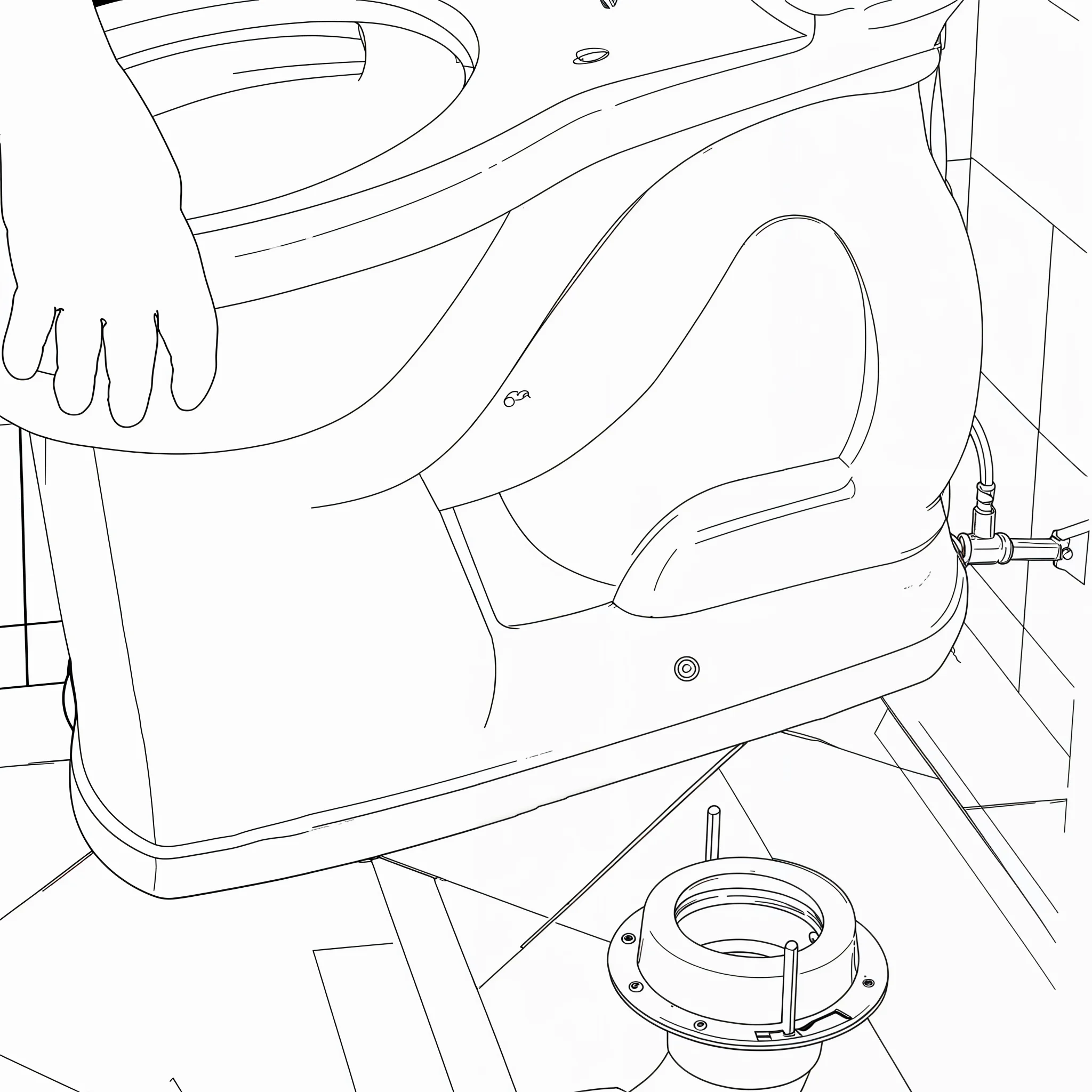 Lowering toilet onto wax ring to create seal