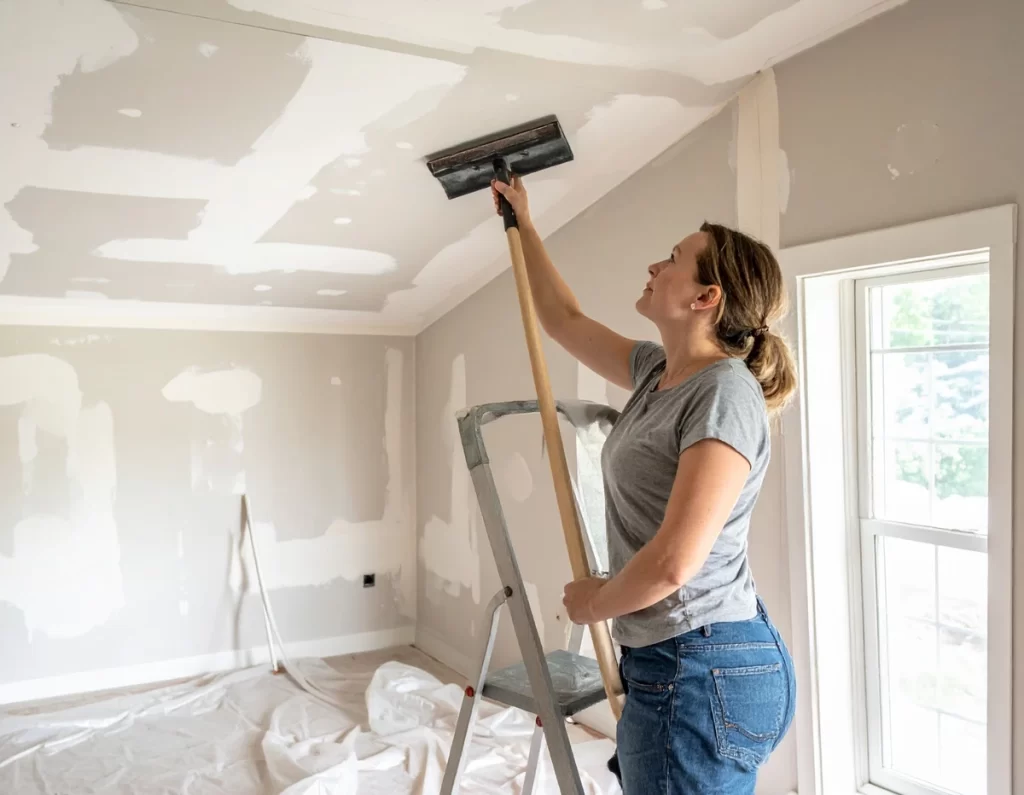 Sanding a ceiling to smooth surface after popcorn removal