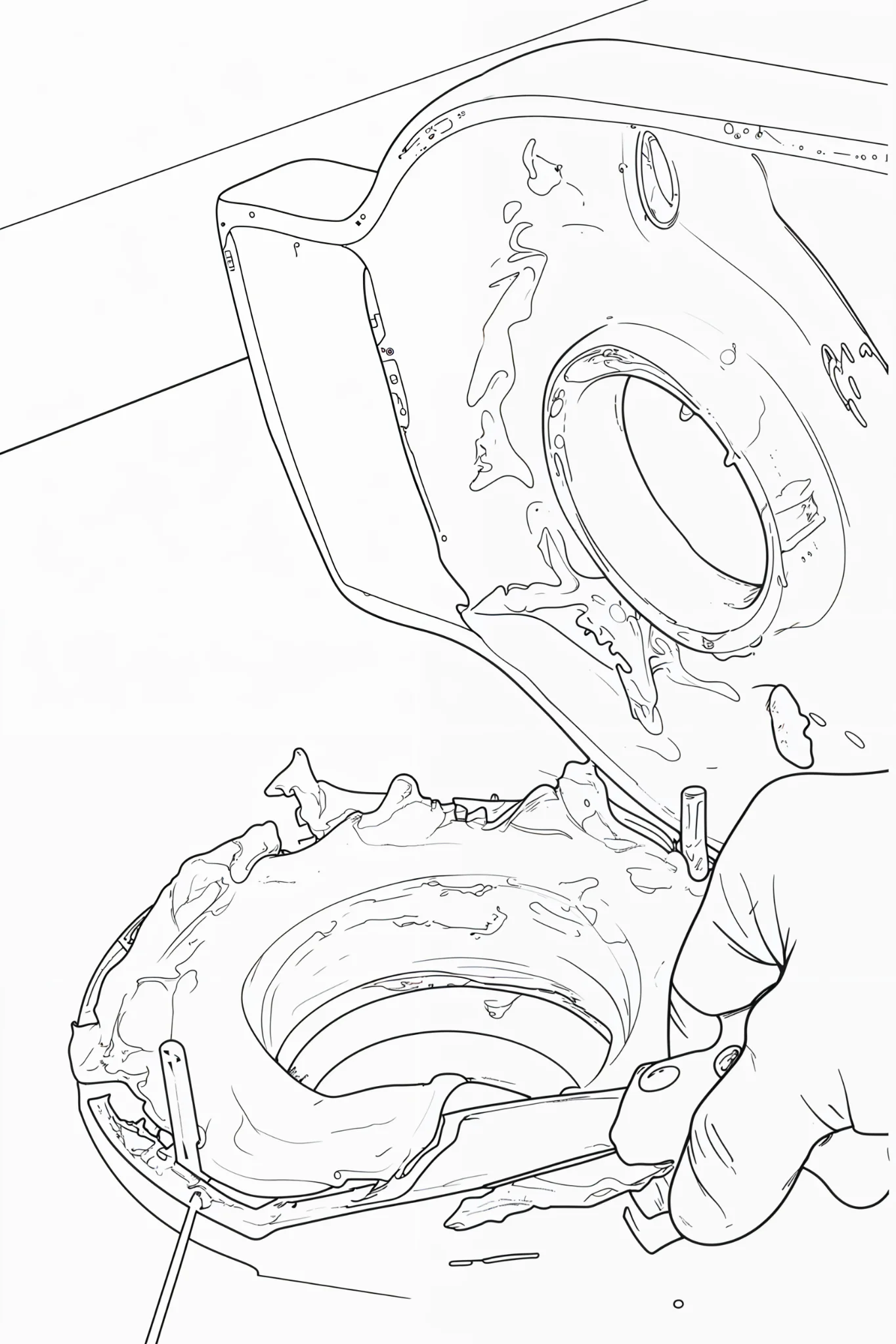 Cleaning old wax ring from toilet flange with putty knife